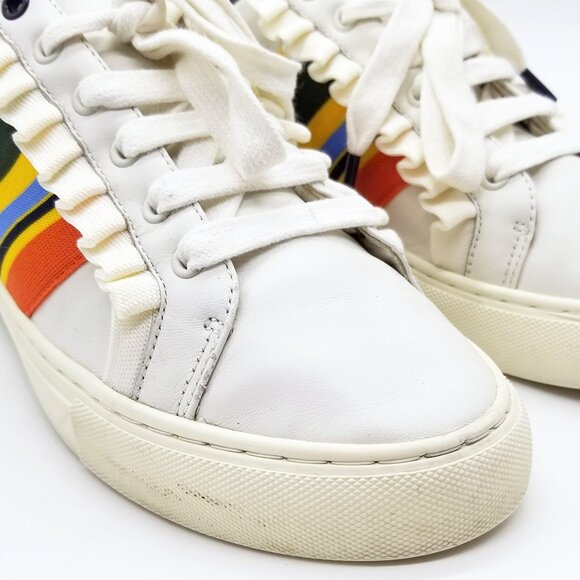Tory Burch Sport Ruffled Rainbow Striped Leather Sneakers Size 9.5 Preppy $228 - Picture 14 of 16